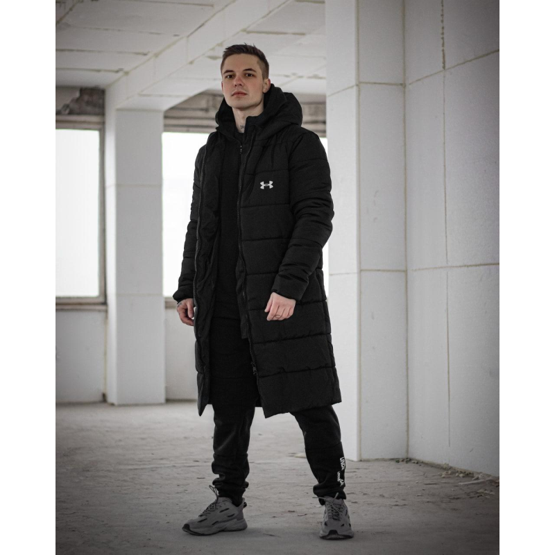 Зимовий подовжений пуховик чорний UA Зимовий подовжений пуховик чорний UA