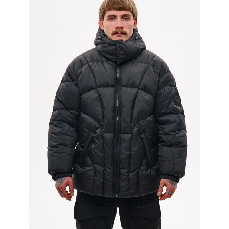 Зимовий короткий пуховик зі зйомним капюшоном “Бізон“, чорний