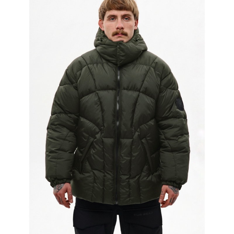 Зимовий короткий пуховик зі зйомним капюшоном “Бізон“, хакі